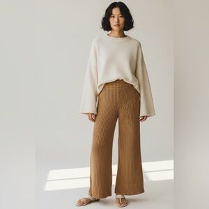 Women’s Zara Chunky knit wide-leg Camel Lounge pants Small Boho Lux